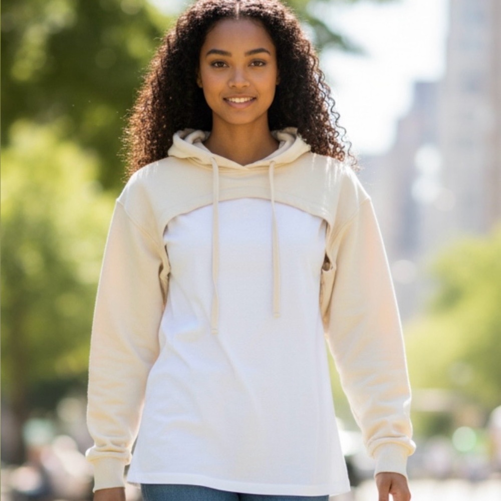 Zara Womens Cold Shoulder Hooded Sweatshirt Size Small in‎ Ivory